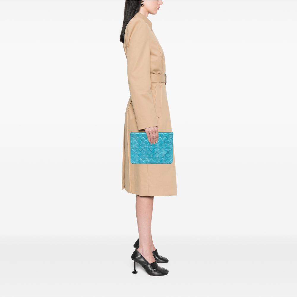 Chanel Blue Medium Quilted Iridescent Lambskin O Case Clutch Italy