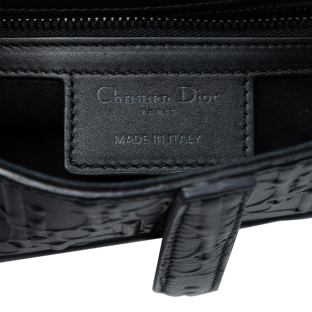 Christian Dior AB Dior Black Calf Leather Oblique Embossed skin Saddle Bag Italy