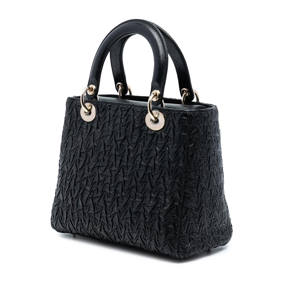 Christian Dior B Dior Black Lambskin Leather Leather Medium Wavy Crinkled Lambskin Lady Dior Italy