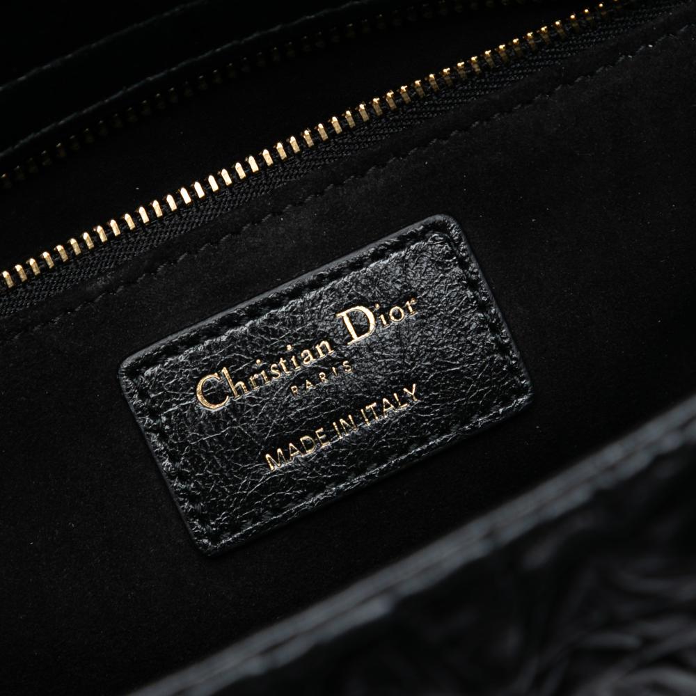 Christian Dior B Dior Black Lambskin Leather Leather Medium Wavy Crinkled Lambskin Lady Dior Italy