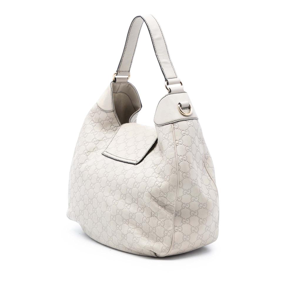 Gucci B Gucci White Calf Leather Medium Guccissima Emily Satchel Italy