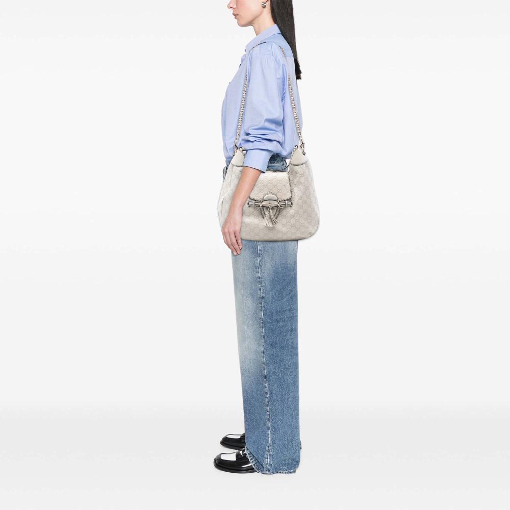 Gucci B Gucci White Calf Leather Medium Guccissima Emily Satchel Italy