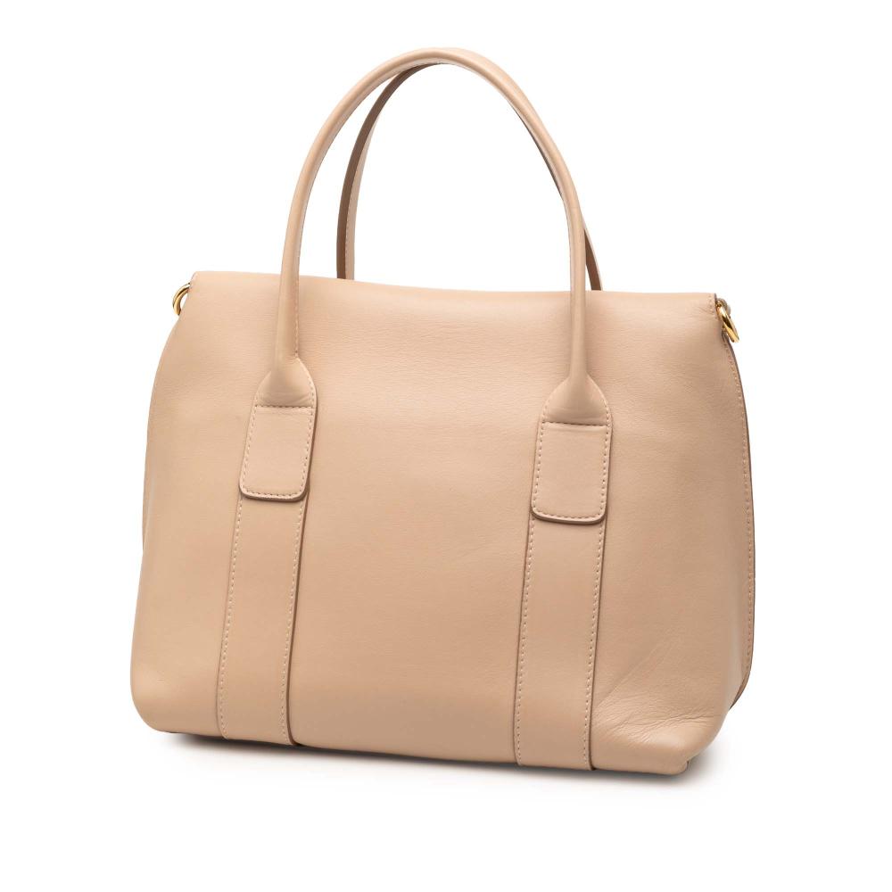 Ferragamo B Ferragamo Brown Beige Calf Leather Medium Gancini Sookie Satchel Italy