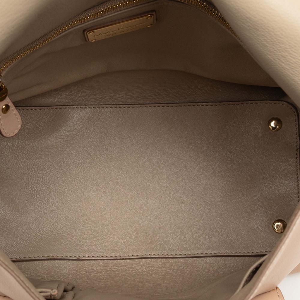 Ferragamo B Ferragamo Brown Beige Calf Leather Medium Gancini Sookie Satchel Italy