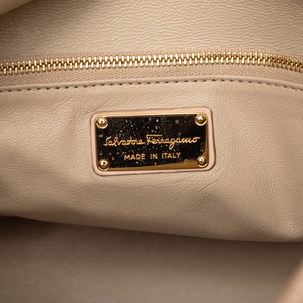 Ferragamo B Ferragamo Brown Beige Calf Leather Medium Gancini Sookie Satchel Italy