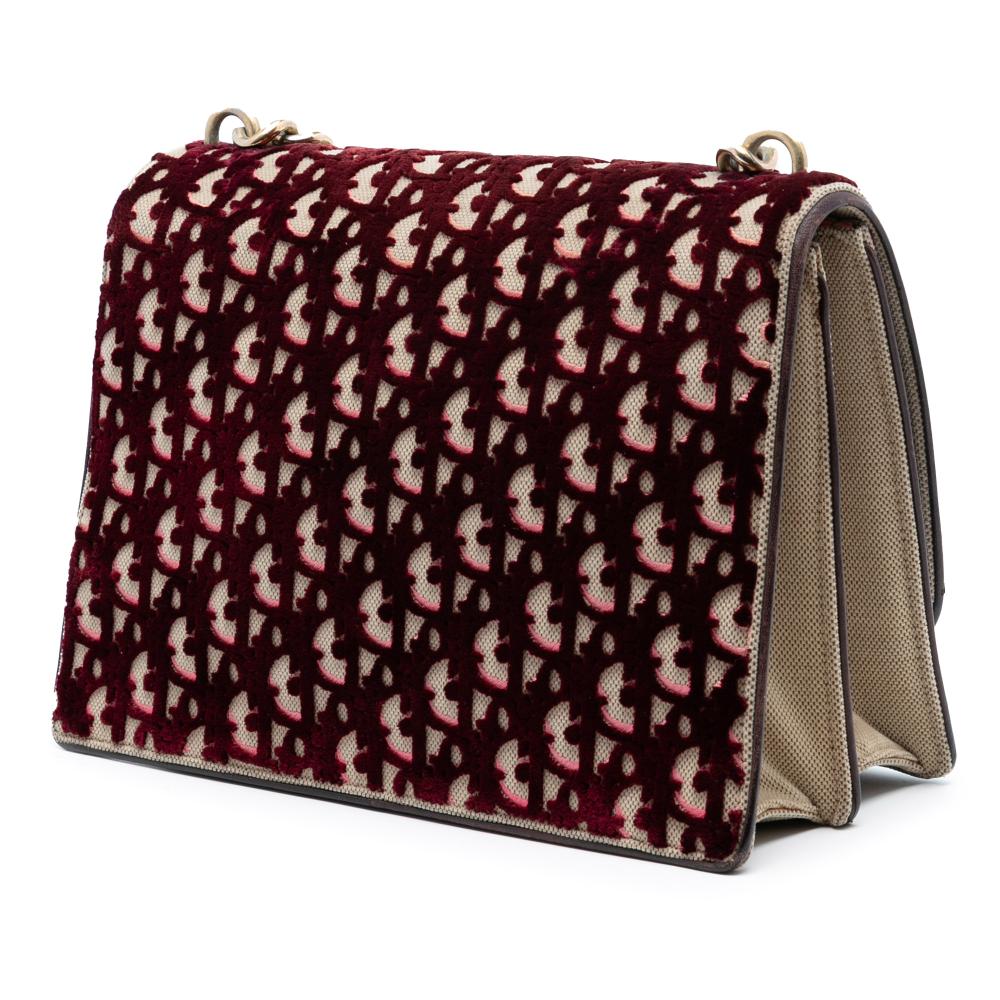 Christian Dior B Dior Red Burgundy Velvet Fabric Large Oblique Canvas and Diorama Flap Italy
