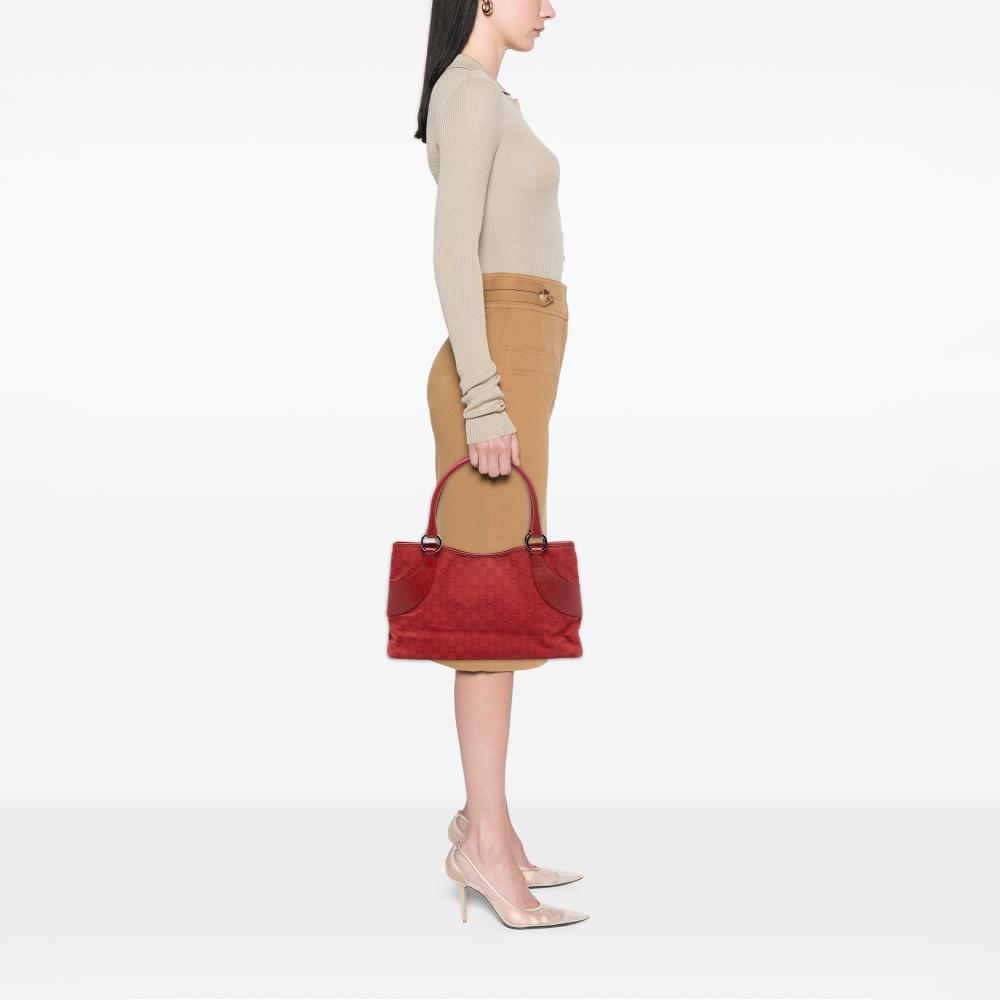 Gucci B Gucci Red Canvas Fabric GG Tote Italy