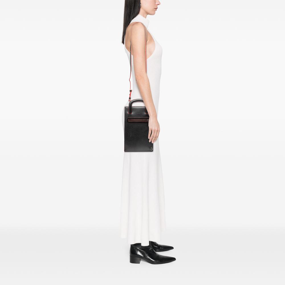 Christian Louboutin B Christian Louboutin Black with Red Calf Leather Trick Track Satchel Italy