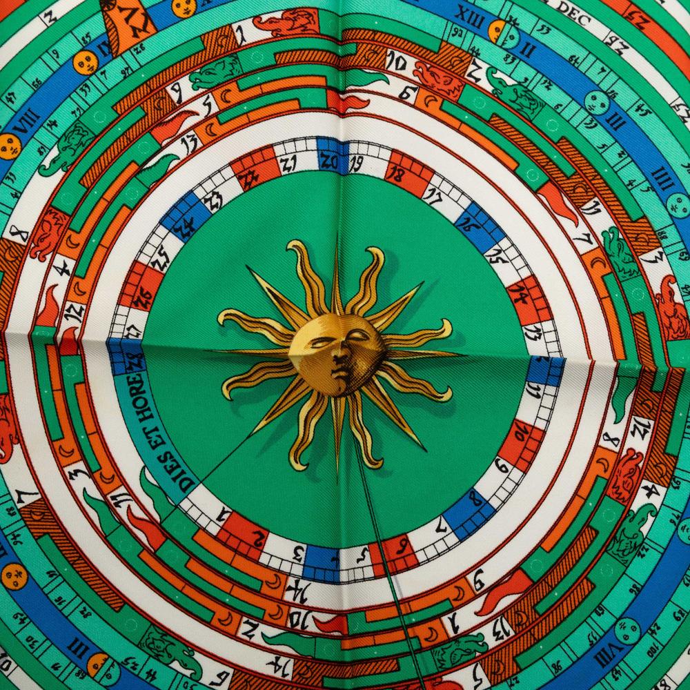 Hermès AB Hermès Green Silk Fabric Astrologie Dies et Hore Handkerchief France