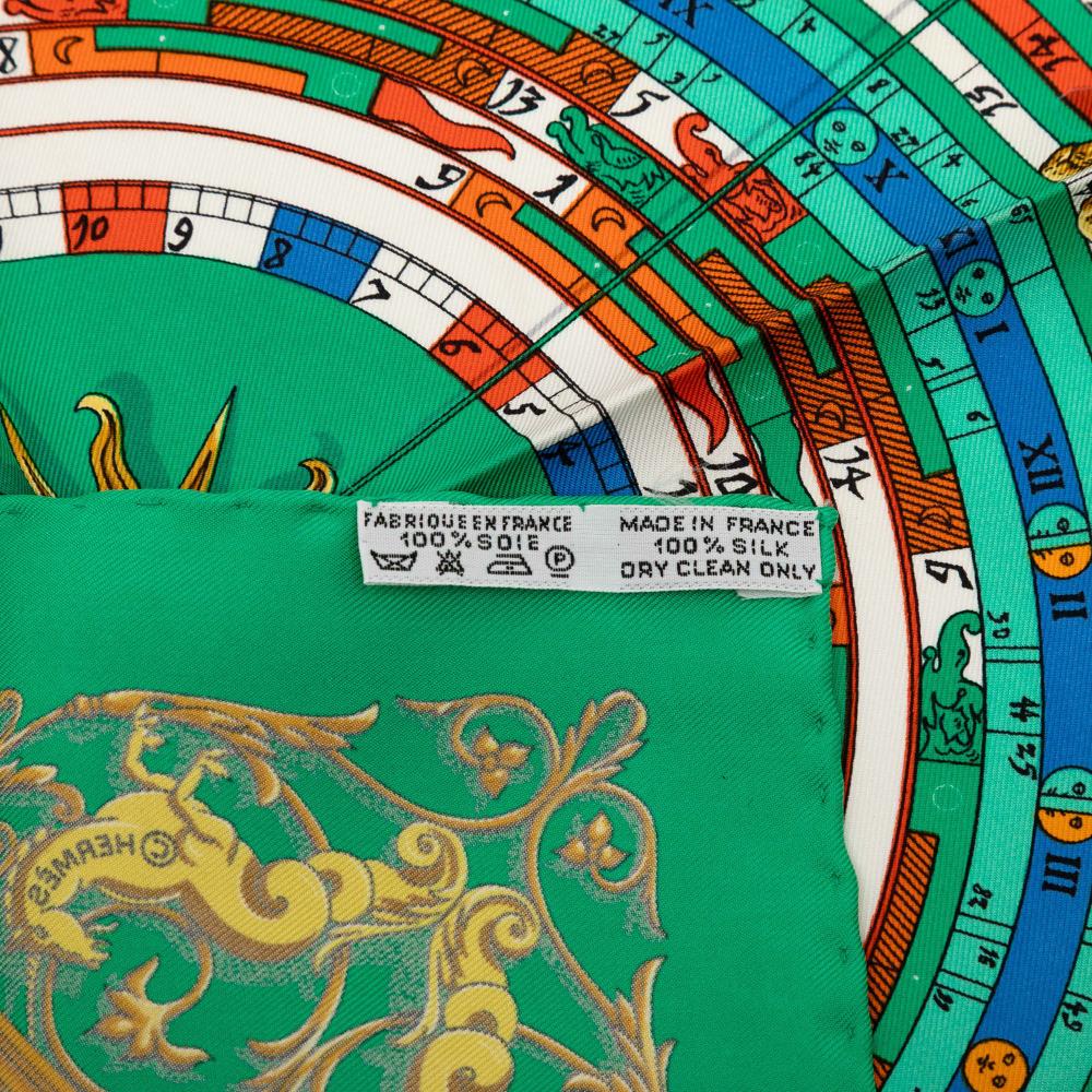 Hermès AB Hermès Green Silk Fabric Astrologie Dies et Hore Handkerchief France