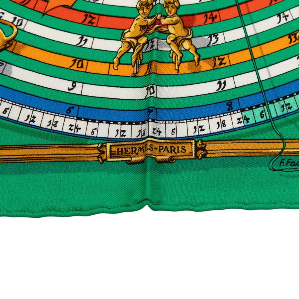 Hermès AB Hermès Green Silk Fabric Astrologie Dies et Hore Handkerchief France