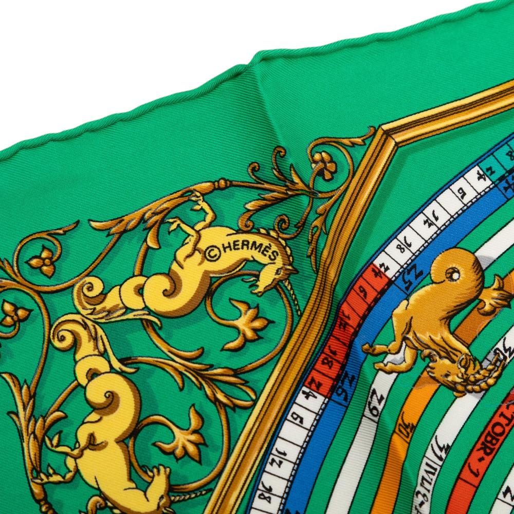 Hermès AB Hermès Green Silk Fabric Astrologie Dies et Hore Handkerchief France