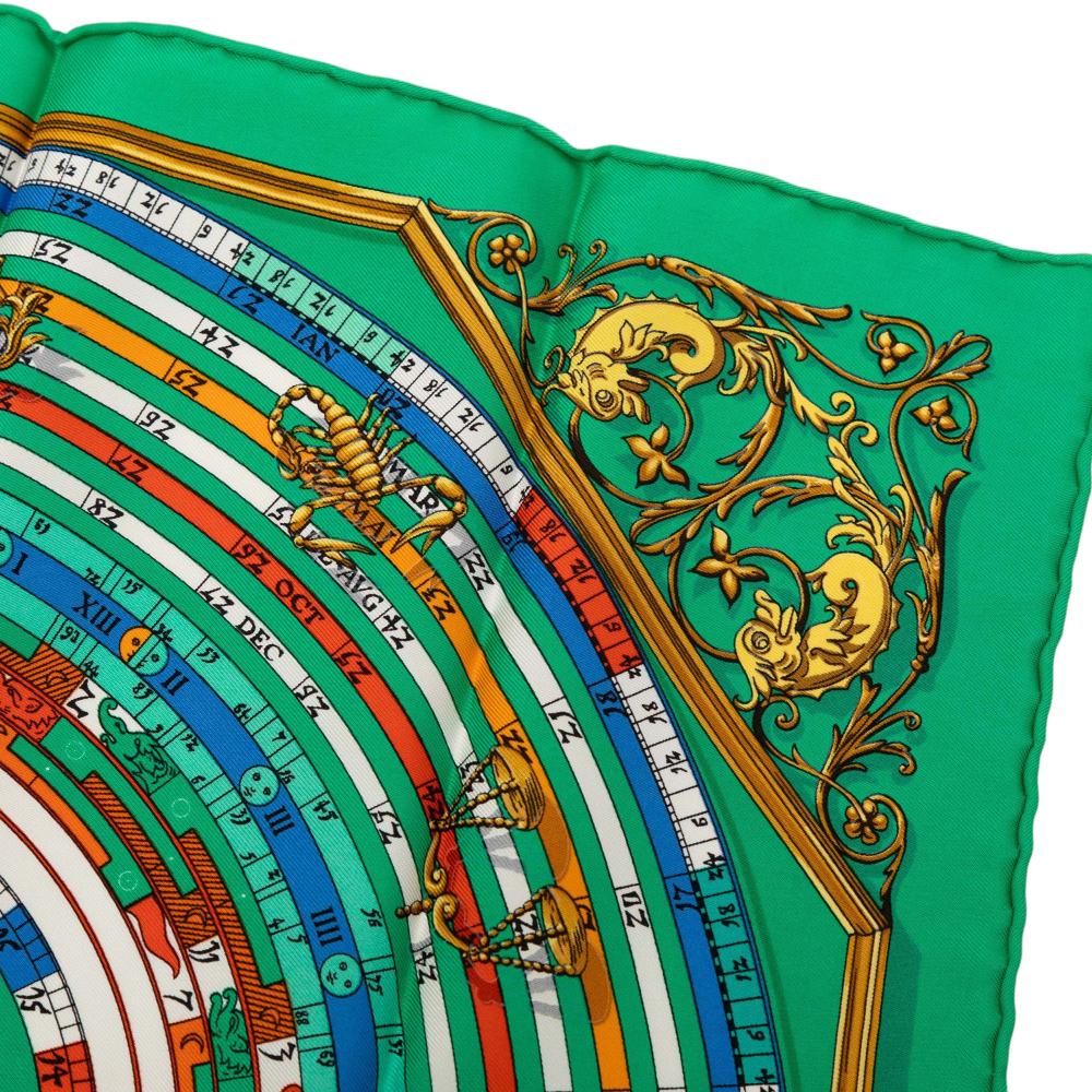 Hermès AB Hermès Green Silk Fabric Astrologie Dies et Hore Handkerchief France