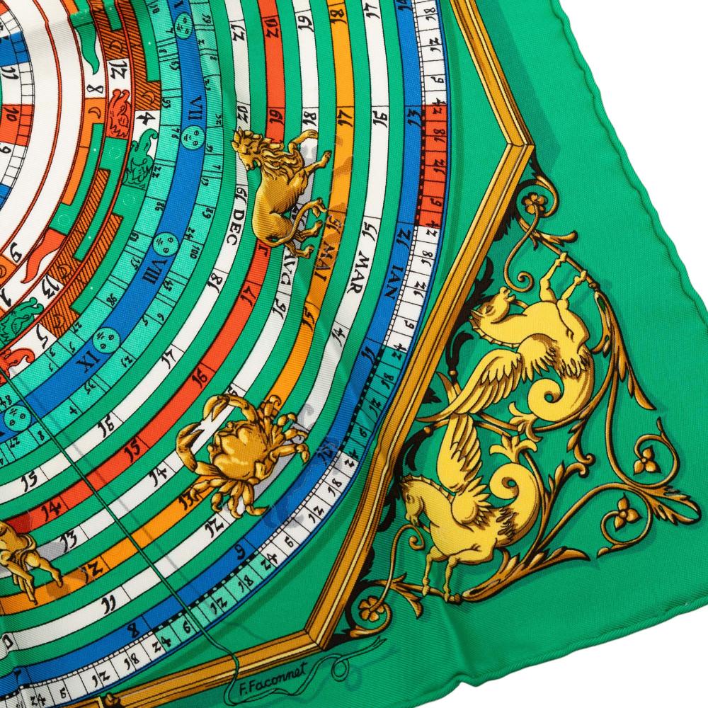 Hermès AB Hermès Green Silk Fabric Astrologie Dies et Hore Handkerchief France