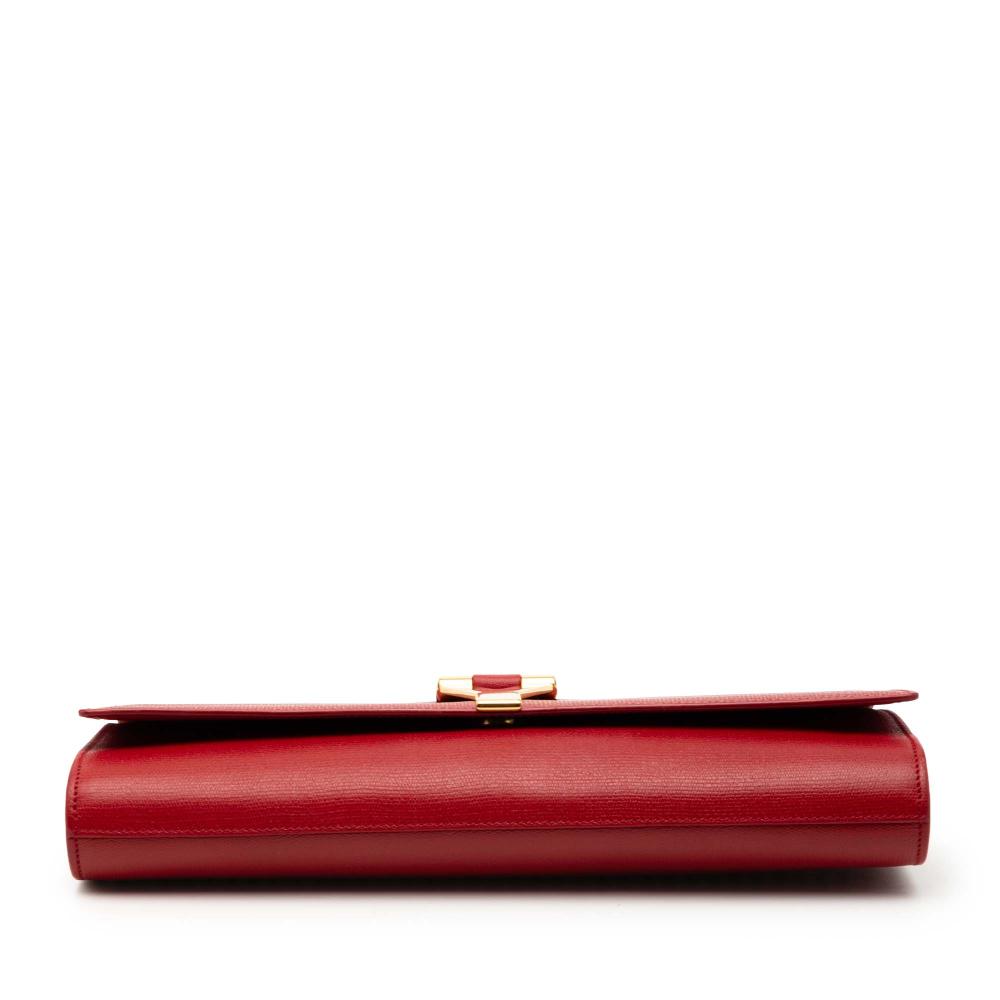 Saint Laurent B Saint Laurent Red Calf Leather Textured Chyc Ligne Clutch Italy