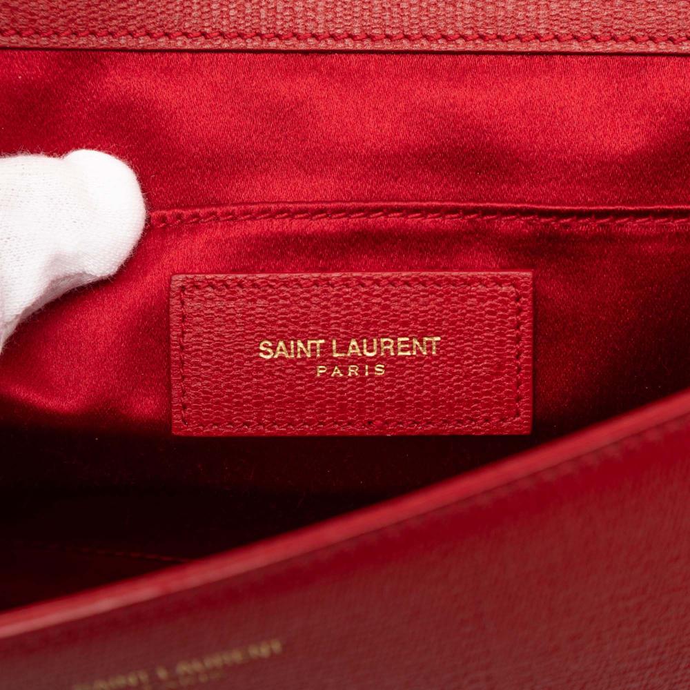 Saint Laurent B Saint Laurent Red Calf Leather Textured Chyc Ligne Clutch Italy