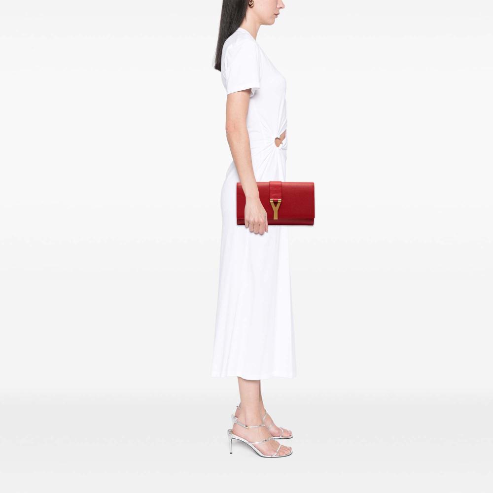 Saint Laurent B Saint Laurent Red Calf Leather Textured Chyc Ligne Clutch Italy