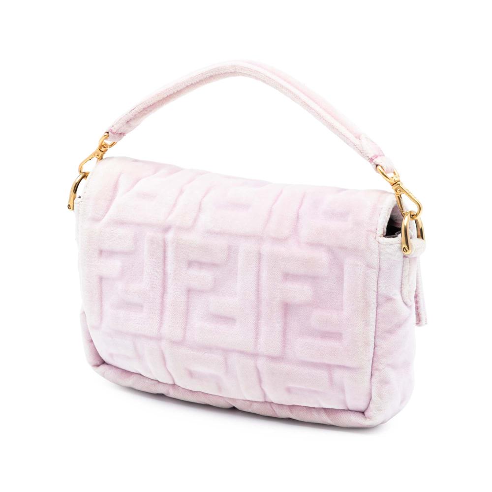 Fendi B Fendi Pink Light Pink Velvet Fabric Mini Zucca Embossed Baguette Satchel Italy