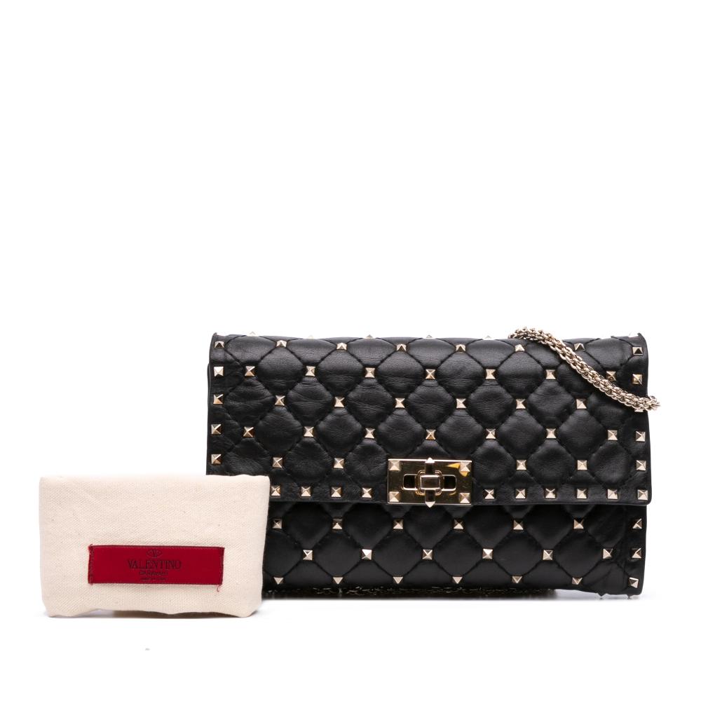 Valentino B Valentino Black Nappa Leather Leather Nappa Rockstud Spike Wallet On Chain Italy