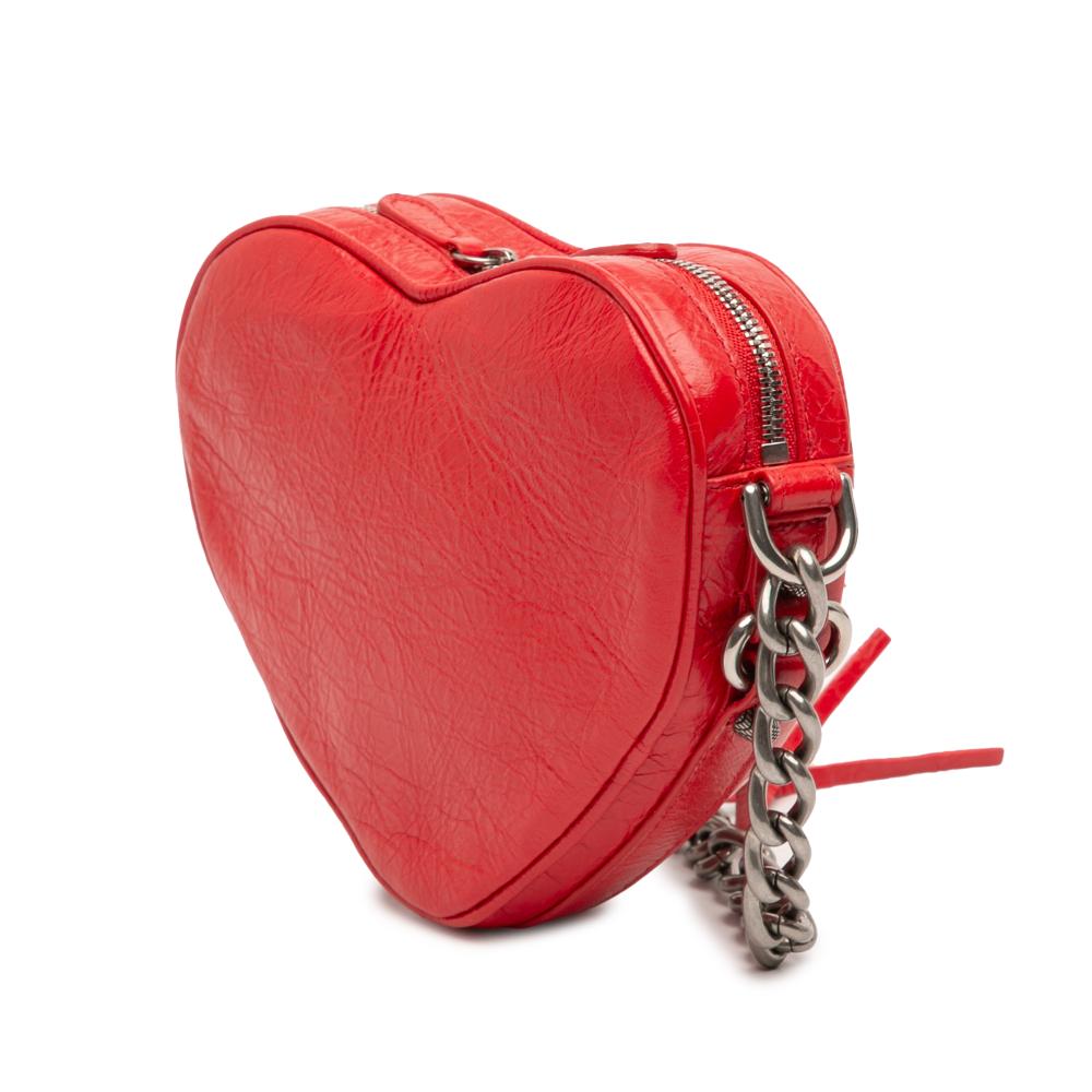 Balenciaga AB Balenciaga Red Lambskin Leather Leather Mini Lambskin Motocross Le Cagole Heart Chain Bag Italy