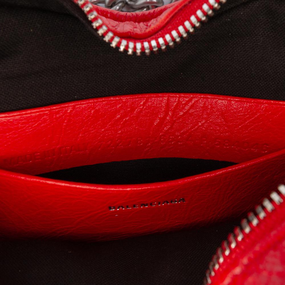 Balenciaga AB Balenciaga Red Lambskin Leather Leather Mini Lambskin Motocross Le Cagole Heart Chain Bag Italy