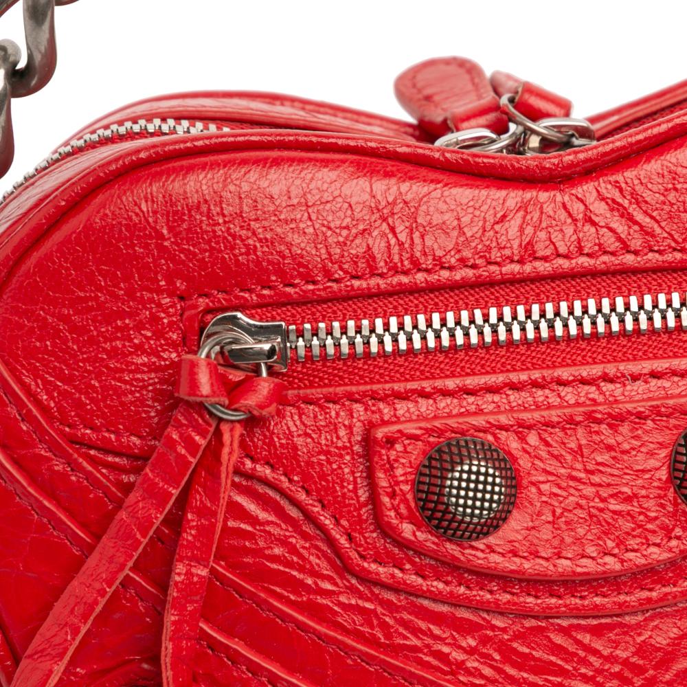 Balenciaga AB Balenciaga Red Lambskin Leather Leather Mini Lambskin Motocross Le Cagole Heart Chain Bag Italy