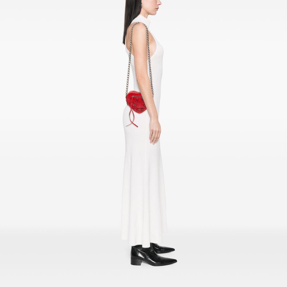 Balenciaga AB Balenciaga Red Lambskin Leather Leather Mini Lambskin Motocross Le Cagole Heart Chain Bag Italy