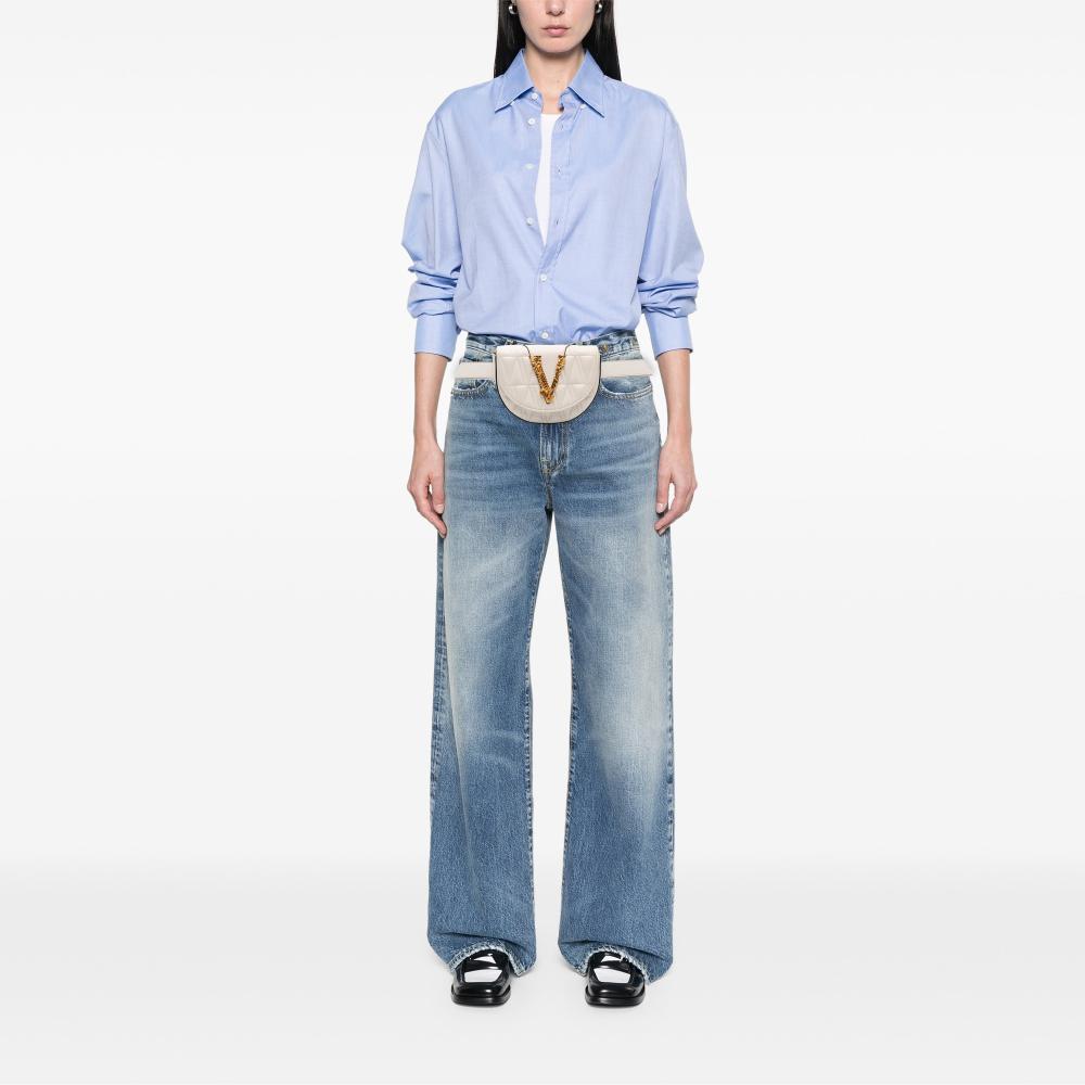 Versace B Versace White Nappa Leather Leather Quilted Nappa Virtus V Crossbody Belt Bag Italy