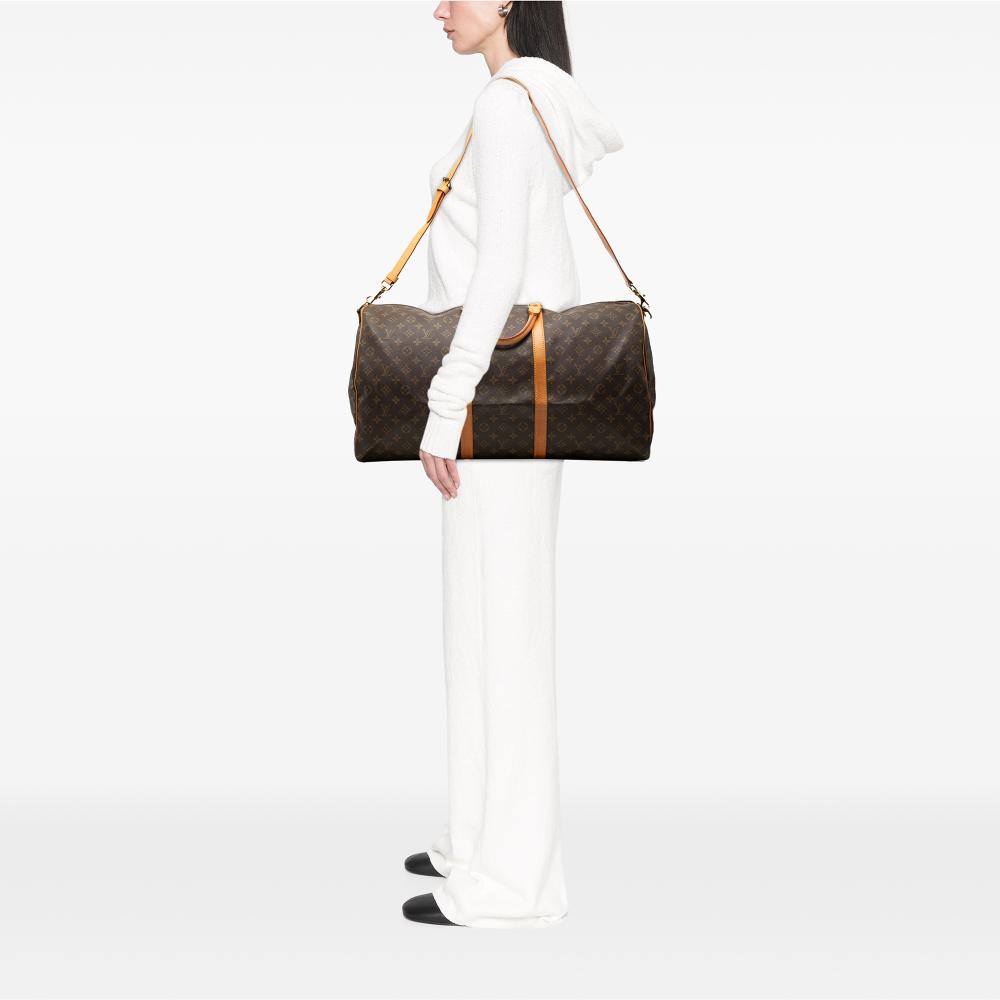 Louis Vuitton B Louis Vuitton Brown Monogram Canvas Fabric Monogram Keepall Bandouliere 60 France
