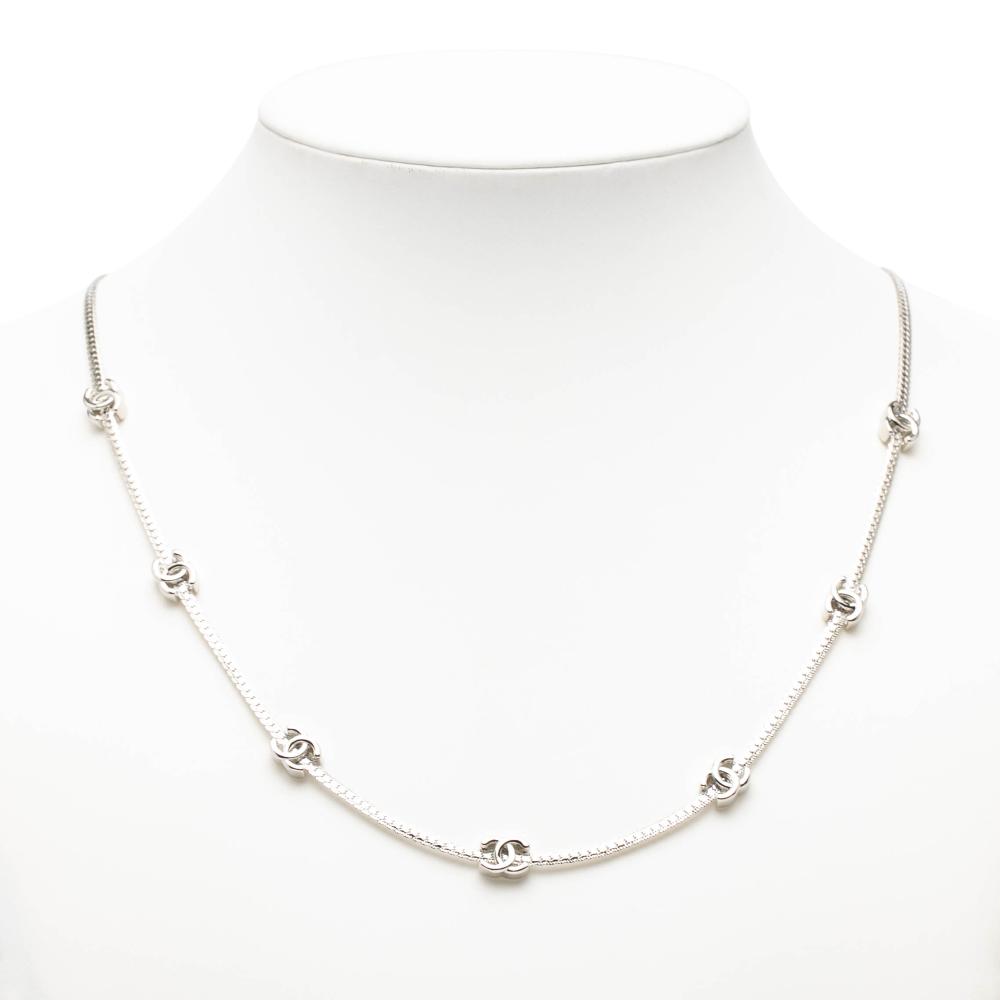 Chanel AB Chanel Silver Silver Plated Metal CC Station Necklace France