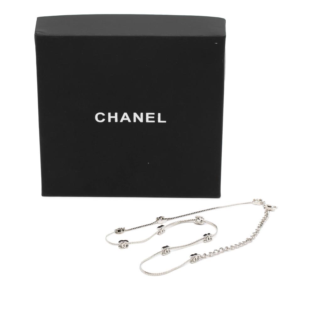 Chanel AB Chanel Silver Silver Plated Metal CC Station Necklace France