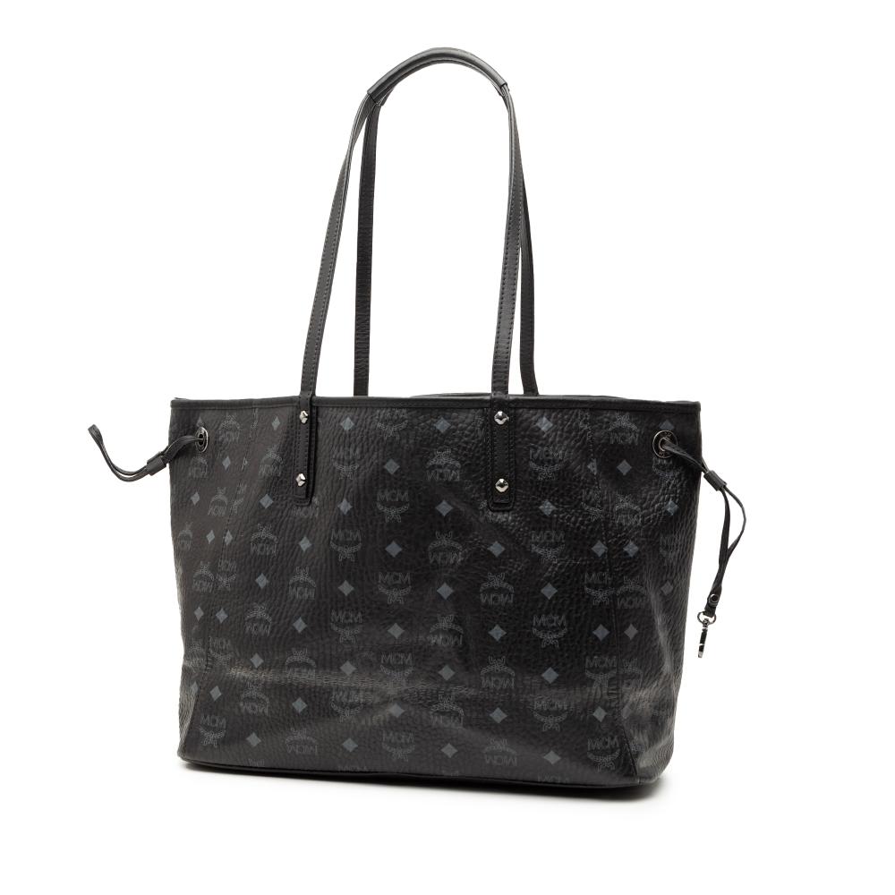 MCM B MCM Black Calf Leather Visetos Coated Canvas Tote Korea, South
