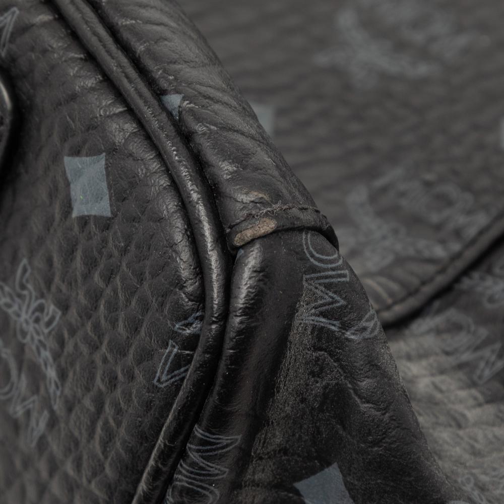 MCM B MCM Black Calf Leather Visetos Coated Canvas Tote Korea, South