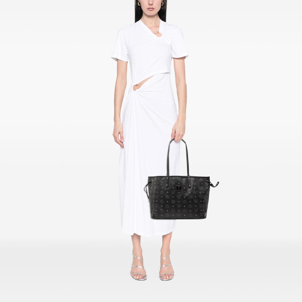 MCM B MCM Black Calf Leather Visetos Coated Canvas Tote Korea, South