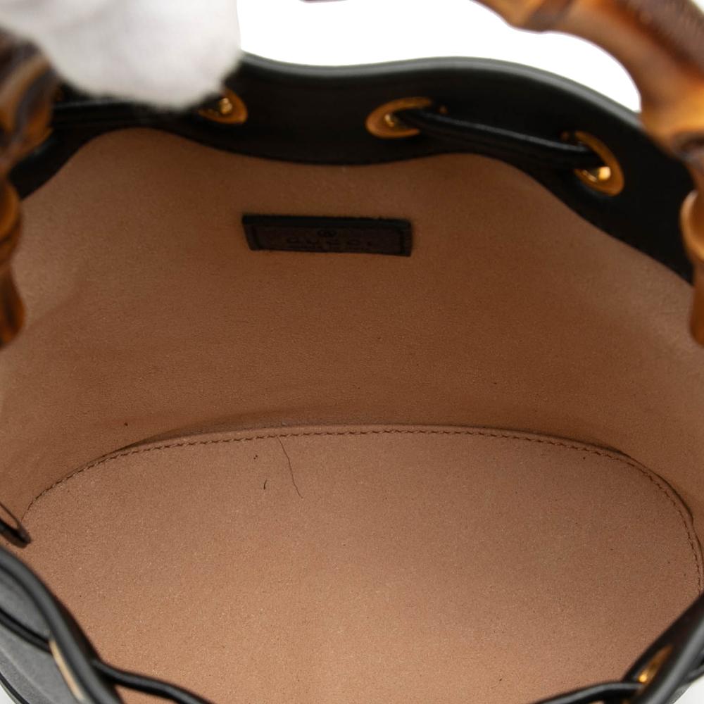 Gucci AB Gucci Black Calf Leather Mini skin Bamboo Diana Bucket Bag Italy
