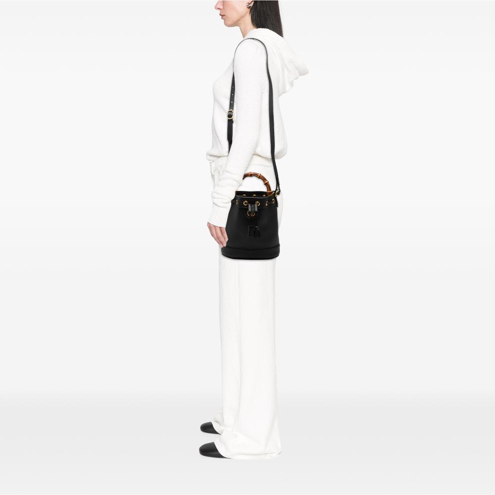 Gucci AB Gucci Black Calf Leather Mini skin Bamboo Diana Bucket Bag Italy