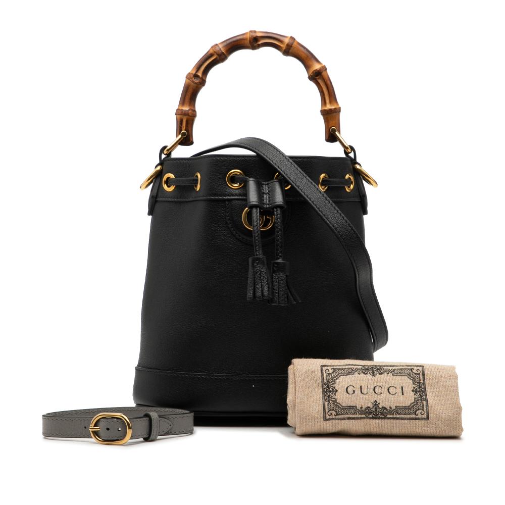 Gucci AB Gucci Black Calf Leather Mini skin Bamboo Diana Bucket Bag Italy