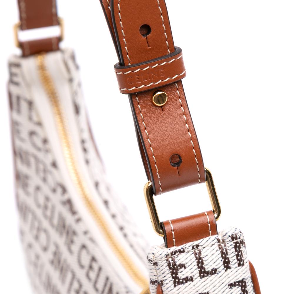 Celine AB Celine Brown Light Beige Canvas Fabric Medium Logo Ava Shoulder Bag Italy