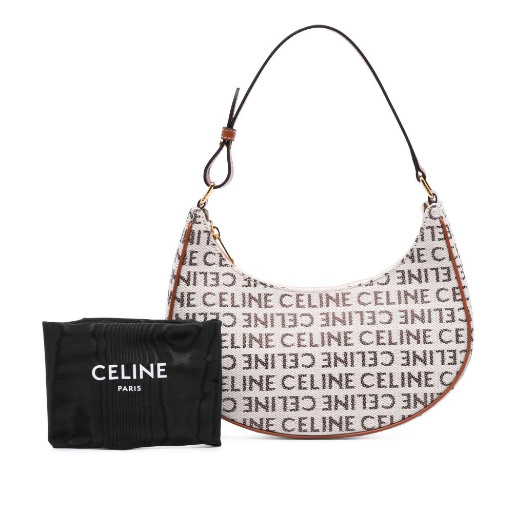 Celine AB Celine Brown Light Beige Canvas Fabric Medium Logo Ava Shoulder Bag Italy