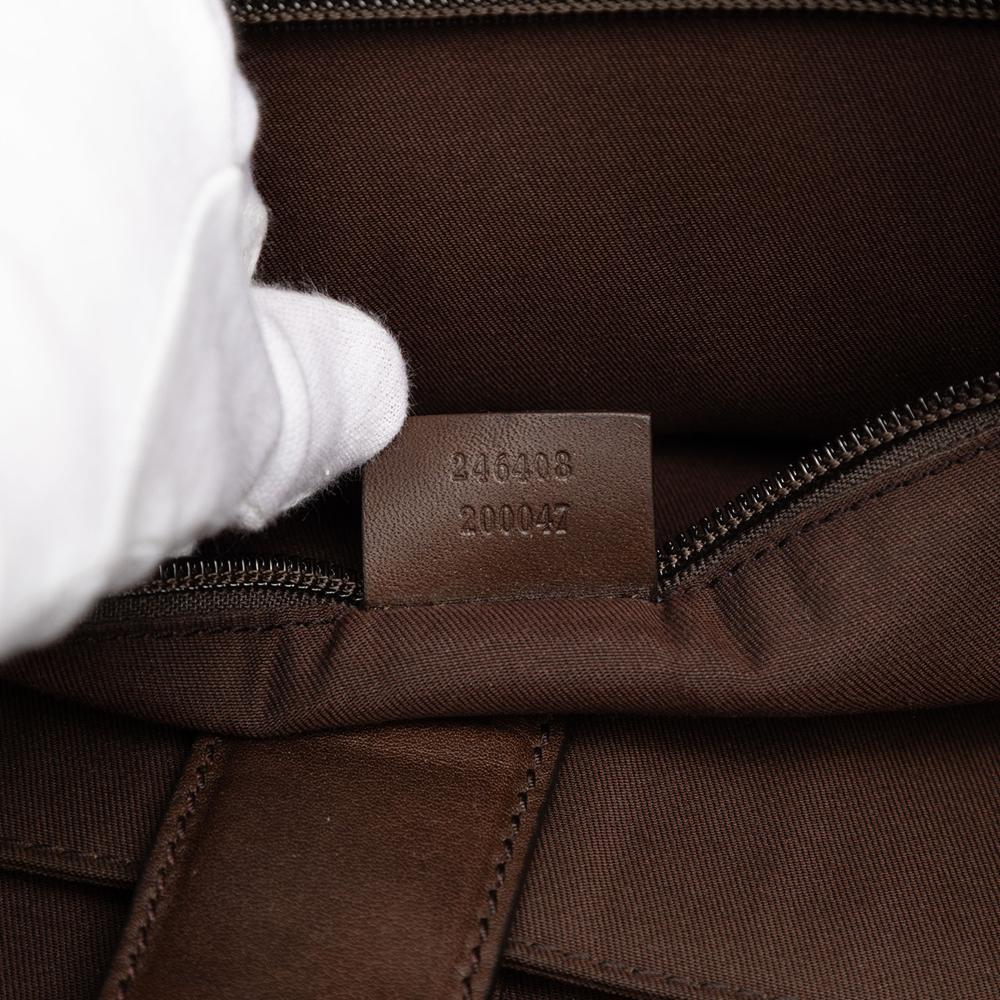 Gucci B Gucci Brown Beige Canvas Fabric GG Web Briefcase Italy