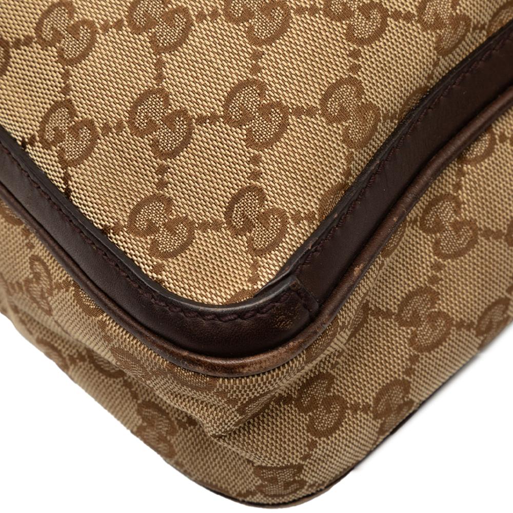 Gucci B Gucci Brown Beige Canvas Fabric GG Web Briefcase Italy