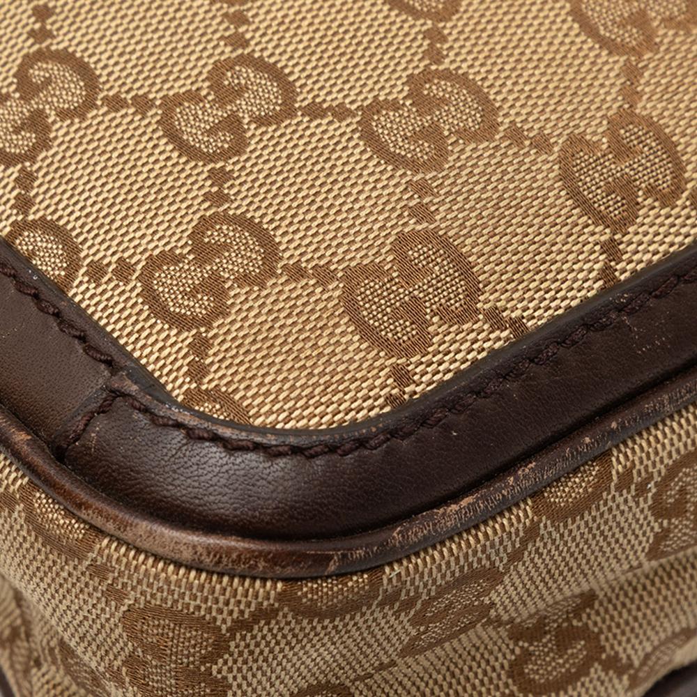 Gucci B Gucci Brown Beige Canvas Fabric GG Web Briefcase Italy