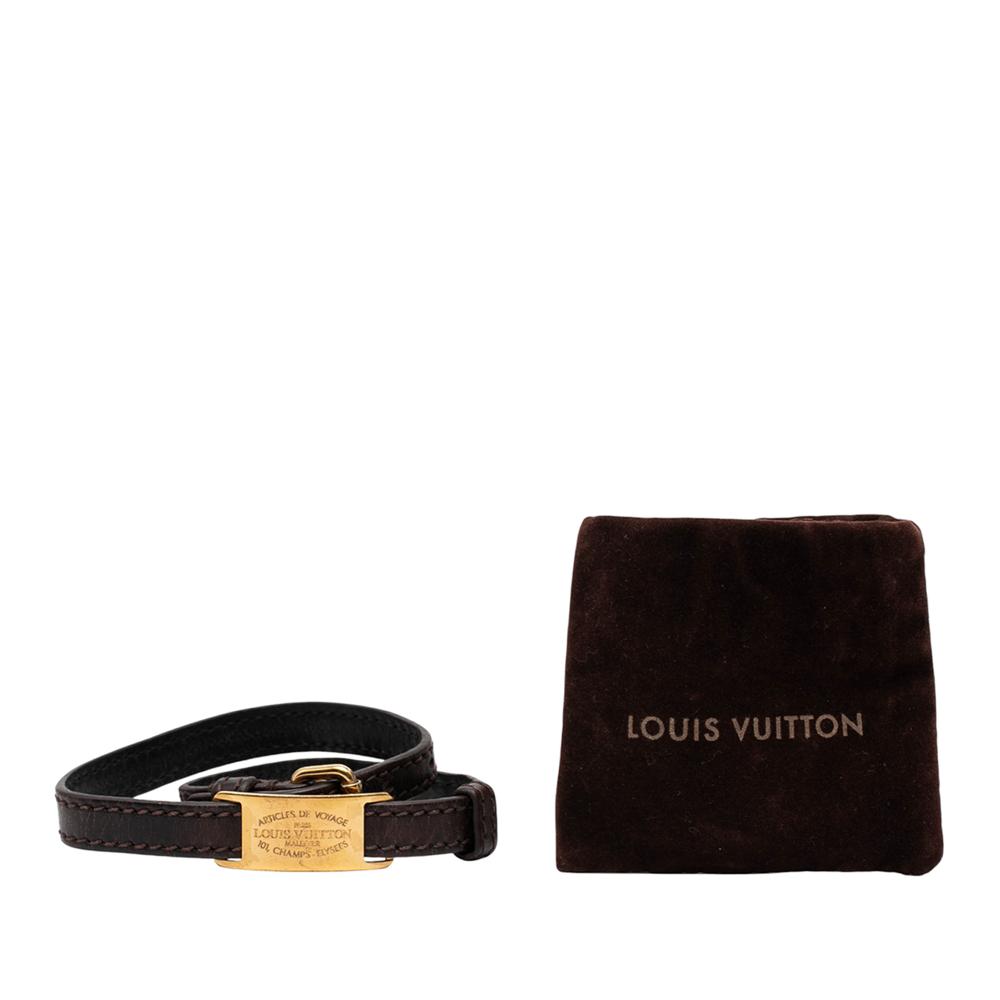 Louis Vuitton B Louis Vuitton Brown Dark Brown Calf Leather Articles de Voyage Sign It Bracelet Spain