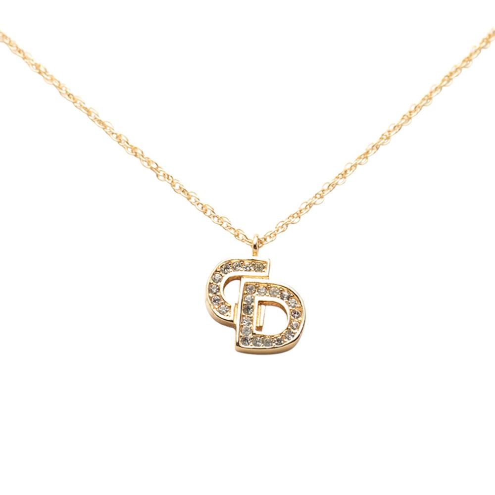 Christian Dior B Dior Gold Gold Plated Metal Rhinestone CD Logo Pendant Necklace Germany