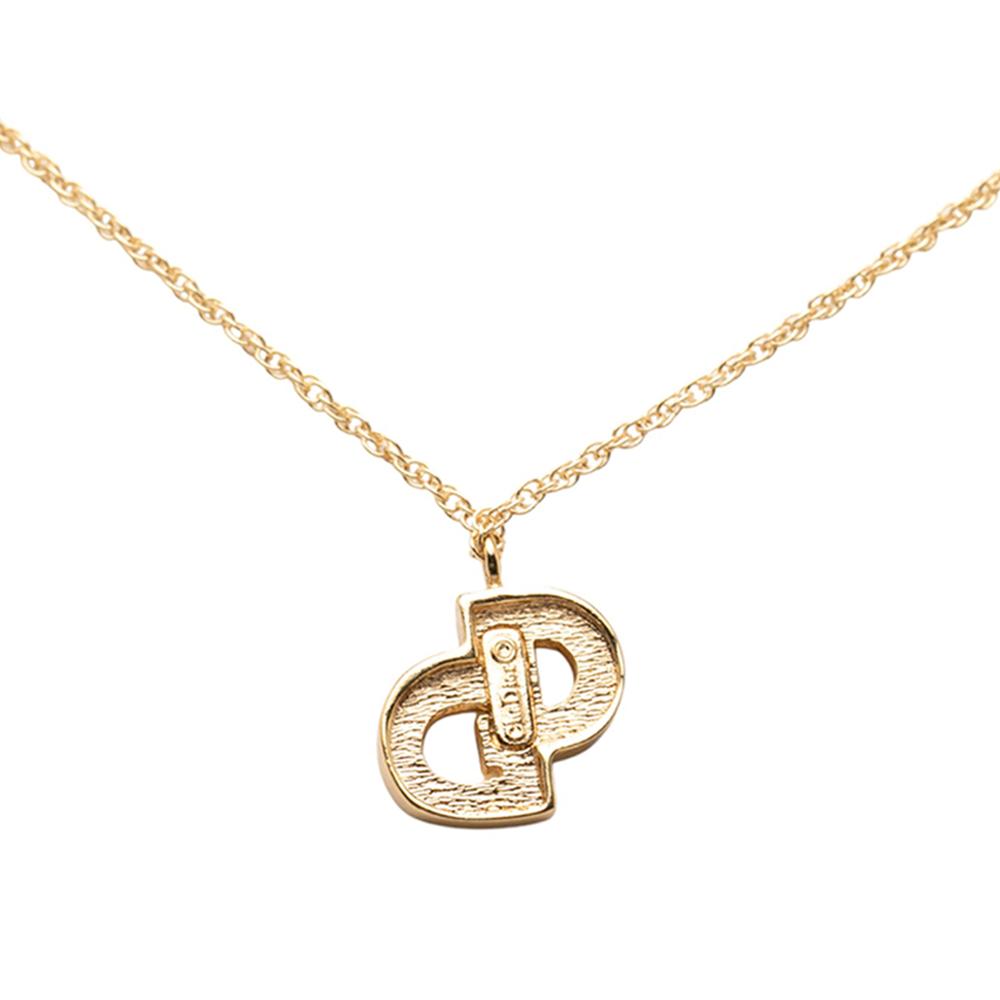 Christian Dior B Dior Gold Gold Plated Metal Rhinestone CD Logo Pendant Necklace Germany