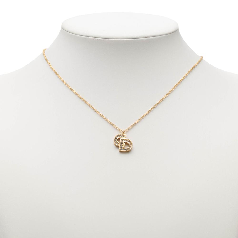 Christian Dior B Dior Gold Gold Plated Metal Rhinestone CD Logo Pendant Necklace Germany