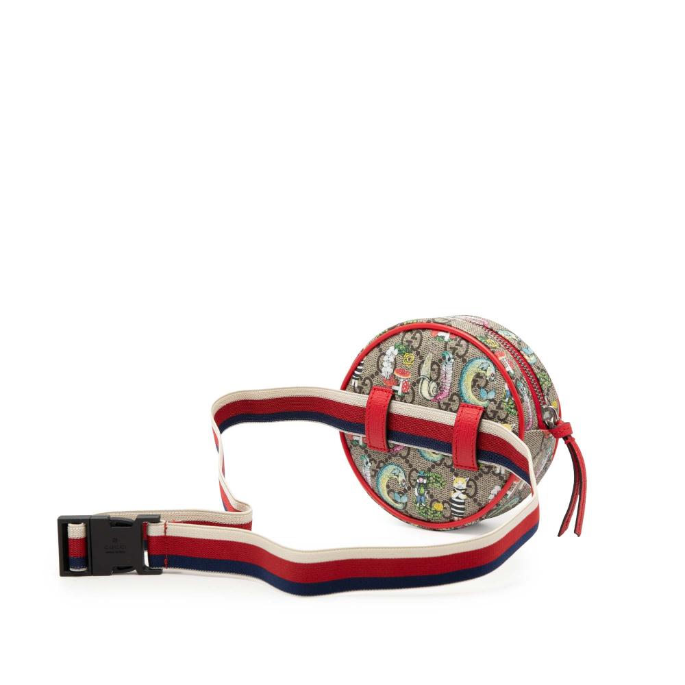 Gucci AB Gucci Brown Beige with Red Coated Canvas Fabric Yuko Higuchi Childrens GG Supreme Belt Bag Italy