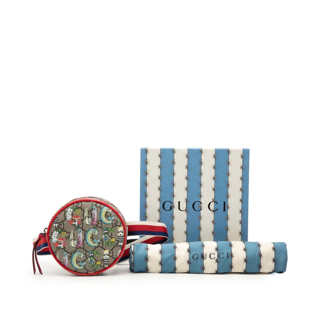 Gucci AB Gucci Brown Beige with Red Coated Canvas Fabric Yuko Higuchi Childrens GG Supreme Belt Bag Italy