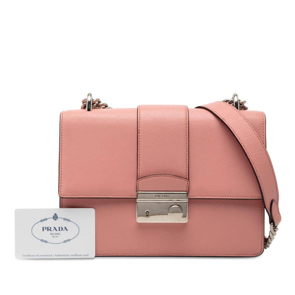 Prada B Prada Pink Saffiano Leather Small Sound Lock Chain Crossbody India
