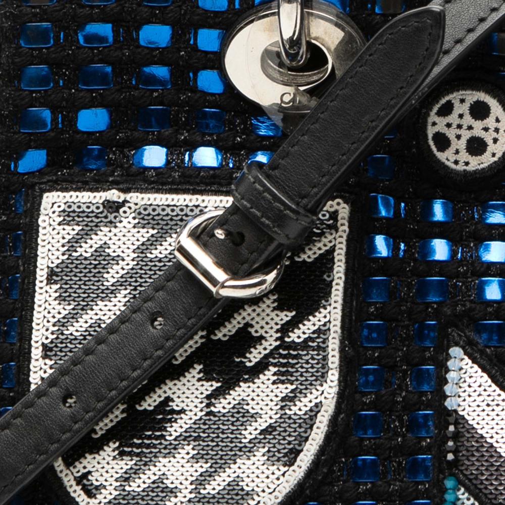 Christian Dior B Dior Blue Tweed Fabric Small Patch Diorissimo Tote Italy